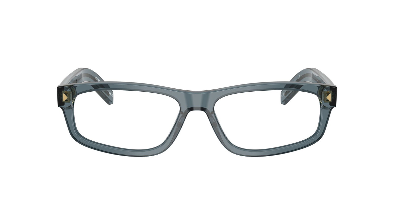 Das Bild zeigt die Prada Brille B02V in Transparent ocean/silver von vorne.
